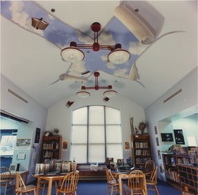 “The Sky’s the Limit” Laura Richards Elementary      School, Gardiner, ME  1992  346’ sq. (done in association with Mural Works.      Design: Gordon Carlisle;  Photo: Robert Meyer)