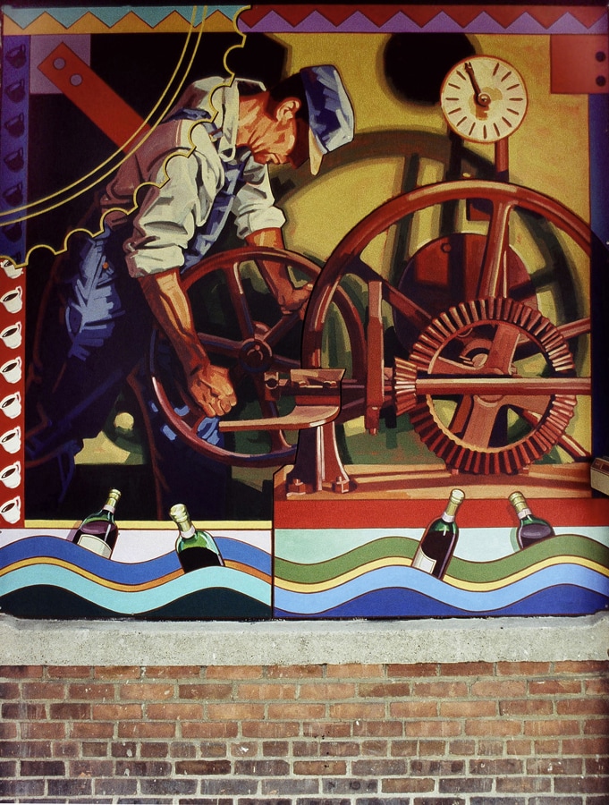 “Waterworks” (detail),      Waterworks Restaurant, Nashua, NH 1995 197’ sq. Total of all four panels: 197’ sq. (Photo: Andrew Edgar)